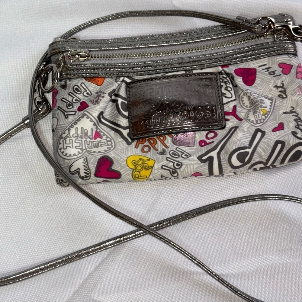 Coach Poppy Multicolor Graffiti Print Double Zipper Crossbody